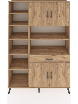 Dienni Hyperion Dolap 10 Raflı Tek Çekmeceli 4 Kapaklı 132X44X195 Çam-Çam/çam