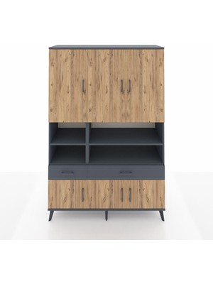Dienni Hyperion Dolap 8 Raflı 2 Çekmeceli 6 Kapaklı 132X44X195 Antrasit-Çam/antrasit