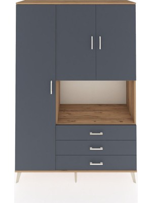 Dienni Hyperion Dolap 6 Raflı 3 Çekmeceli 3 Kapaklı 132X44X195 Çam-Antrasit/antrasit