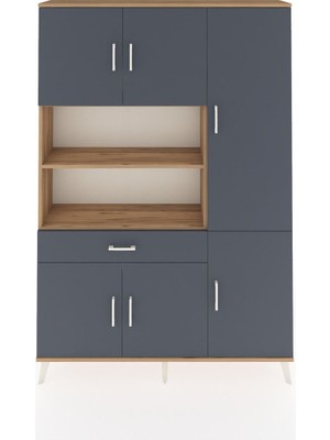 Dienni Arges Dolap 10 Raflı Tek Çekmeceli 6 Kapaklı 132X30X195 Çam-Antrasit/antrasit