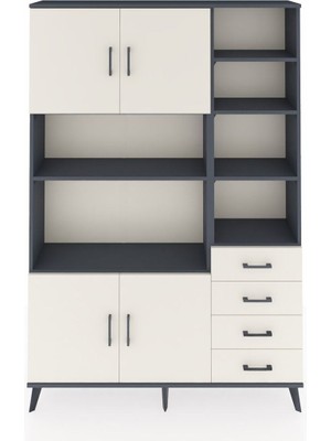 Dienni Arges Dolap 9 Raflı 4 Çekmeceli 4 Kapaklı 132X30X195 Antrasit-Aytaşı/aytaşı