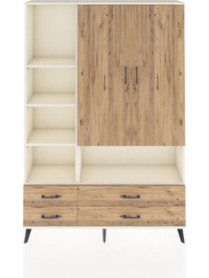 Dienni Arges Dolap 8 Raflı 4 Çekmeceli 2 Kapaklı 132X30X195 Aytaşı-Çam/çam