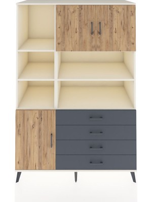 Dienni Kronos Dolap 8 Raflı 4 Çekmeceli 3 Kapaklı 132X59X195 Aytaşı-Çam/antrasit