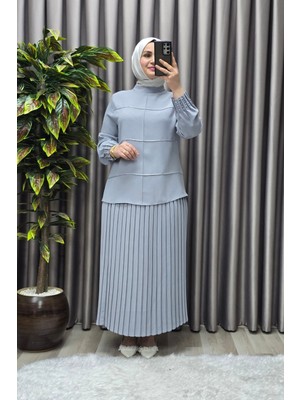 Elmas Tesettür Kadın Tesettür Giyim Büyük Beden Krep Etekli Takım