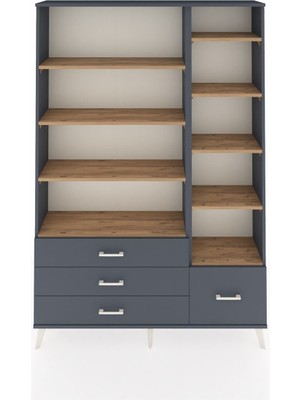 Dienni Arges Dolap 9 Raflı 4 Çekmeceli  132X30X195 Antrasit-Çam/antrasit