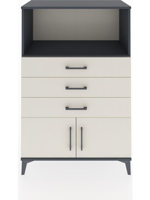 Dienni Hyperion Dolap Tek Raflı 3 Çekmeceli 2 Kapaklı 88X44X134 Antrasit-Aytaşı