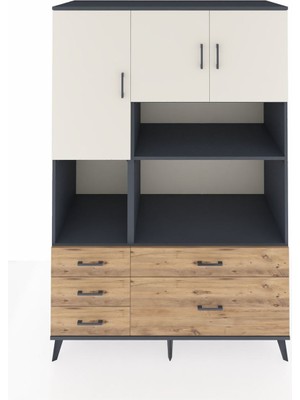 Dienni Kronos Dolap 8 Raflı 5 Çekmeceli 3 Kapaklı 132X59X195 Antrasit-Aytaşı/çam