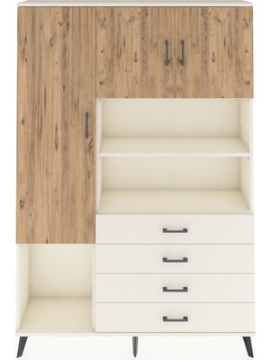 Dienni Arges Dolap 7 Raflı 4 Çekmeceli 3 Kapaklı 132X30X195 Aytaşı-Çam/aytaşı