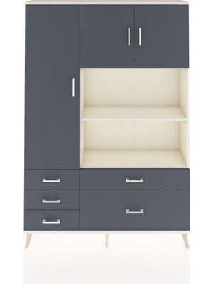 Dienni Arges Dolap 7 Raflı 5 Çekmeceli 3 Kapaklı 132X30X195 Aytaşı-Antrasit/antrasit