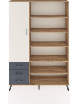 Dienni Arges Dolap 9 Raflı 3 Çekmeceli 3 Kapaklı 132X30X195 Çam-Aytaşı/antrasit
