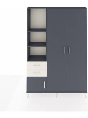 Dienni Arges Dolap 5 Raflı 2 Çekmeceli Tek Askılı 132X30X195 Antrasit-Antrasit/aytaşı