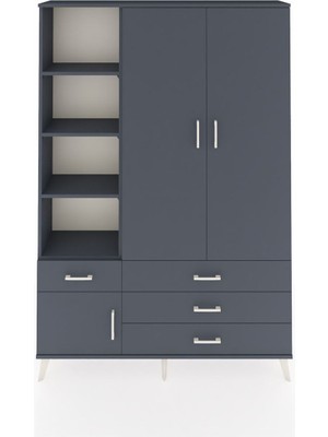 Dienni Arges Dolap 5 Raflı 4 Çekmeceli Tek Askılı 132X30X195 Antrasit-Antrasit/antrasit