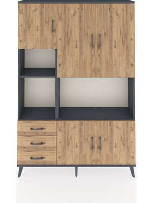 Dienni Arges Dolap 9 Raflı 3 Çekmeceli 5 Kapaklı 132X30X195 Antrasit-Çam/çam