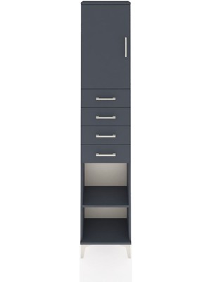 Dienni Arges Dolap 3 Raflı 4 Çekmeceli Tek Kapaklı 44X30X221 Antrasit-Antrasit