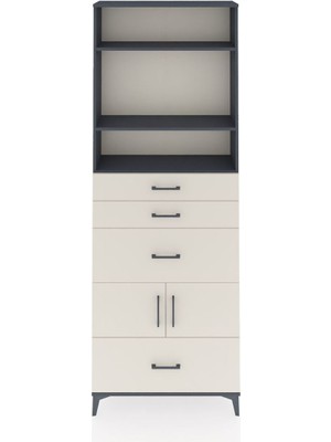 Dienni Arges Dolap 4 Raflı 4 Çekmeceli 2 Kapaklı 88X30X243 Antrasit-Aytaşı