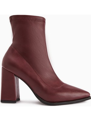 Limoya Susy Bordo Kalın Topuklu Streç Kadın Bot