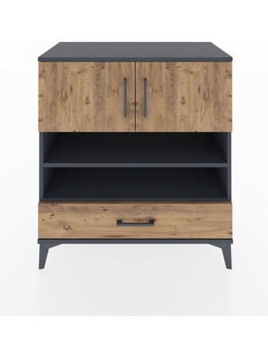 Dienni Hyperion Şifonyer 3 Raflı Tek Çekmeceli 2 Kapaklı 88X44X96 Antrasit-Çam