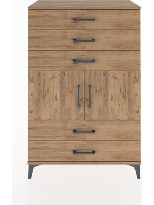 Dienni Hyperion Dolap Tek Raflı 5 Çekmeceli 2 Kapaklı 88X44X134 Çam-Çam