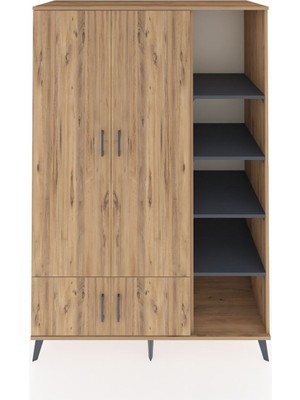 Dienni Kronos Dolap 6 Raflı 4 Kapaklı Tek Askılı 132X59X195 Çam-Çam/antrasit