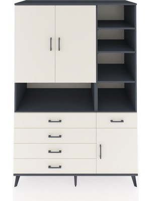 Dienni Kronos Dolap 8 Raflı 5 Çekmeceli 3 Kapaklı 132X59X195 Antrasit-Aytaşı/aytaşı