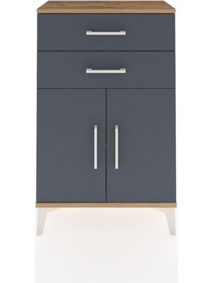 Dienni Arges Komodin Tek Raflı 2 Çekmeceli 2 Kapaklı 60X30X96 Çam-Antrasit