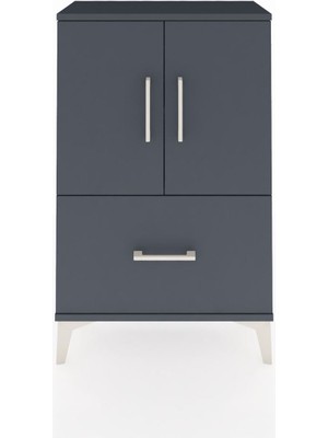 Dienni Arges Komodin 2 Raflı Tek Çekmeceli 2 Kapaklı 60X30X96 Antrasit-Antrasit