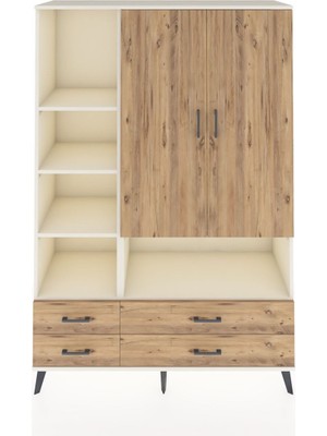 Dienni Hyperion Dolap 8 Raflı 4 Çekmeceli 2 Kapaklı 132X44X195 Aytaşı-Çam/çam