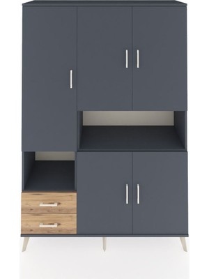 Dienni Hyperion Dolap 10 Raflı 2 Çekmeceli 5 Kapaklı 132X44X195 Antrasit-Antrasit/çam