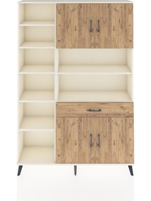 Dienni Arges Dolap 10 Raflı Tek Çekmeceli 4 Kapaklı 132X30X195 Aytaşı-Çam/çam