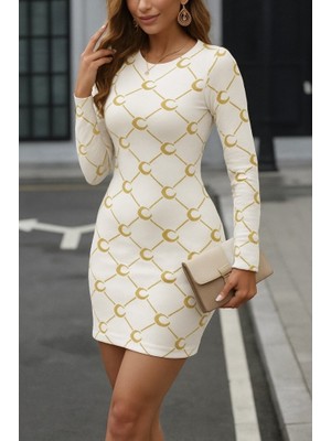 Sosostyle Kadın Bisiklet Yaka Uzun Kol Triko Mini Boy Elbise