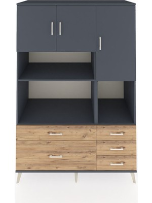 Dienni Kronos Dolap 8 Raflı 5 Çekmeceli 3 Kapaklı 132X59X195 Antrasit-Antrasit/çam