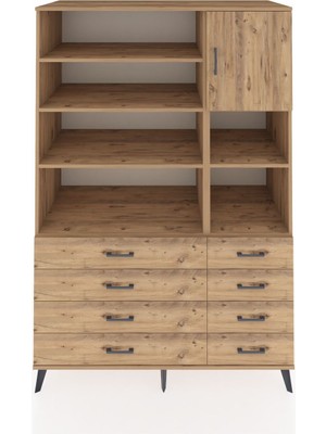 Dienni Kronos Dolap 8 Raflı 8 Çekmeceli Tek Kapaklı  132X59X195 Çam-Çam/çam