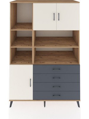 Dienni Kronos Dolap 8 Raflı 4 Çekmeceli 3 Kapaklı 132X59X195 Çam-Aytaşı/antrasit