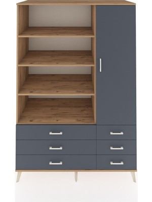 Dienni Kronos Dolap 8 Raflı 6 Çekmeceli Tek Kapaklı  132X59X195 Çam-Antrasit/antrasit