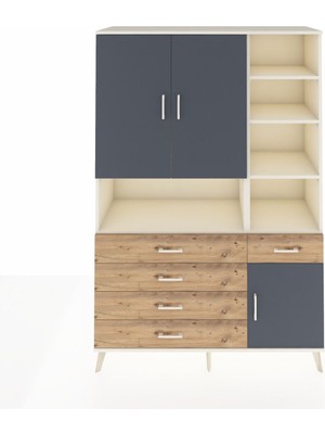 Dienni Hyperion Dolap 8 Raflı 5 Çekmeceli 3 Kapaklı 132X44X195 Aytaşı-Antrasit/çam