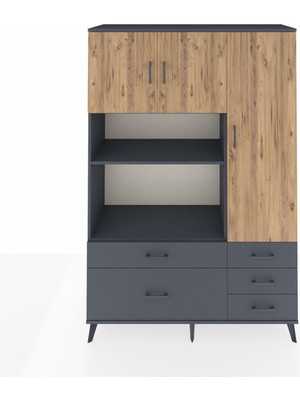 Dienni Hyperion Dolap 7 Raflı 5 Çekmeceli 3 Kapaklı 132X44X195 Antrasit-Çam/antrasit