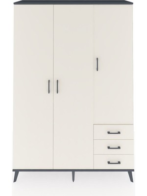 Dienni Hyperion Dolap 6 Raflı 3 Çekmeceli Tek Askılı 132X44X195 Antrasit-Aytaşı/aytaşı