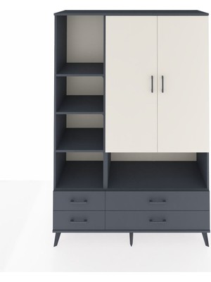 Dienni Hyperion Dolap 8 Raflı 4 Çekmeceli 2 Kapaklı 132X44X195 Antrasit-Aytaşı/antrasit