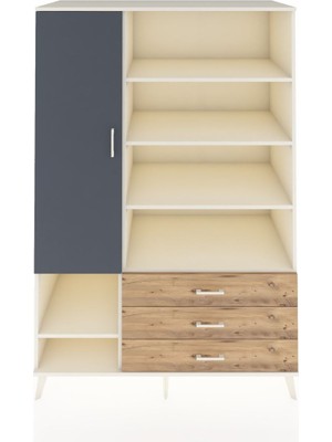 Dienni Kronos Dolap 9 Raflı 3 Çekmeceli Tek Kapaklı  132X59X195 Aytaşı-Antrasit/çam