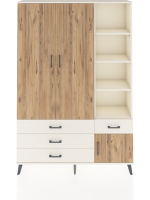 Dienni Arges Dolap 5 Raflı 4 Çekmeceli Tek Askılı 132X30X195 Aytaşı-Çam/aytaşı