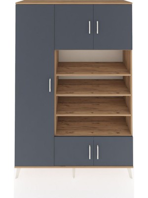 Dienni Hyperion Dolap 10 Raflı 5 Kapaklı 132X44X195 Çam-Antrasit/çam