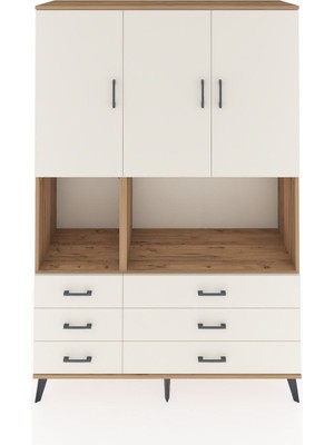 Dienni Hyperion Dolap 6 Raflı 6 Çekmeceli 3 Kapaklı 132X44X195 Çam-Aytaşı/aytaşı