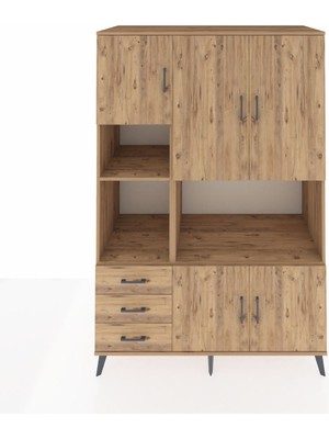Dienni Kronos Dolap 9 Raflı 3 Çekmeceli 5 Kapaklı 132X59X195 Çam-Çam/çam