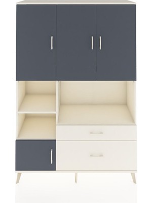 Dienni Hyperion Dolap 7 Raflı 2 Çekmeceli 5 Kapaklı 132X44X195 Aytaşı-Antrasit/aytaşı