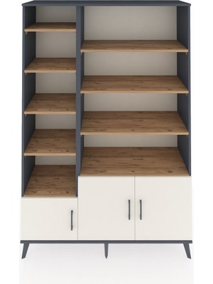 Dienni Hyperion Dolap 10 Raflı 3 Kapaklı 132X44X195 Antrasit-Aytaşı/çam