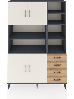 Dienni Hyperion Dolap 9 Raflı 4 Çekmeceli 4 Kapaklı 132X44X195 Antrasit-Aytaşı/çam