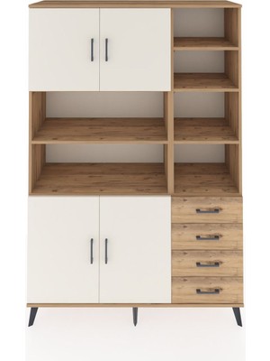 Dienni Hyperion Dolap 9 Raflı 4 Çekmeceli 4 Kapaklı 132X44X195 Çam-Aytaşı/çam