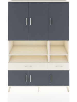 Dienni Hyperion Dolap 8 Raflı 2 Çekmeceli 6 Kapaklı 132X44X195 Aytaşı-Antrasit/aytaşı