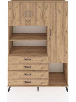 Dienni Hyperion Dolap 8 Raflı 4 Çekmeceli 3 Kapaklı 132X44X195 Çam-Çam/çam