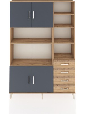Dienni Arges Dolap 9 Raflı 4 Çekmeceli 4 Kapaklı 132X30X195 Çam-Antrasit/çam